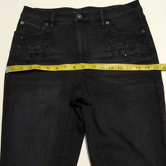 New INC high rise black denim with small black stone details on the front - Picture 7 of 14